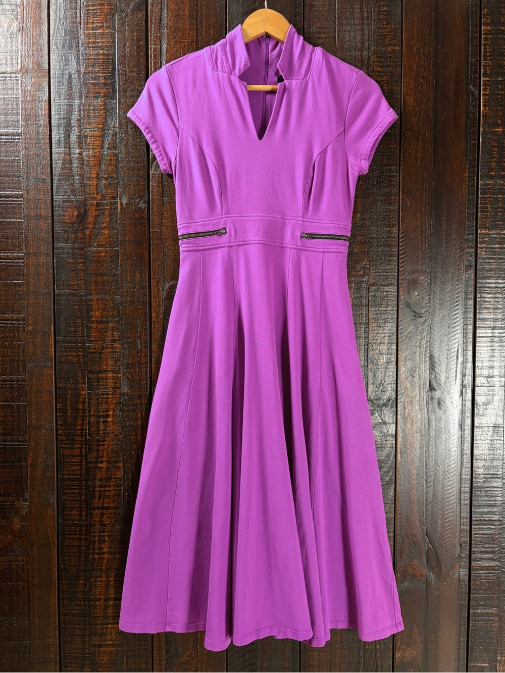 eshakti Purple Fit-and-Flare Midi Dress with Zip Detail 0